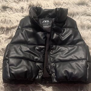 Zara Black Faux Leather Quilted Puffer Vest